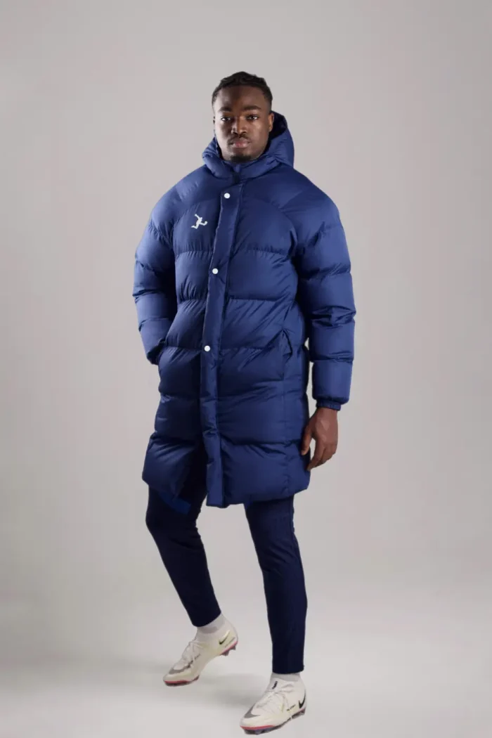 Удлинённый пуховик с капюшоном, синий — Igoshi Sport